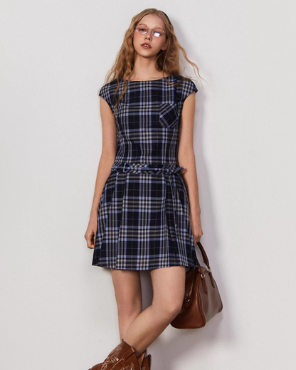 Plaid Short Sleeve Bow Dress BBK0005