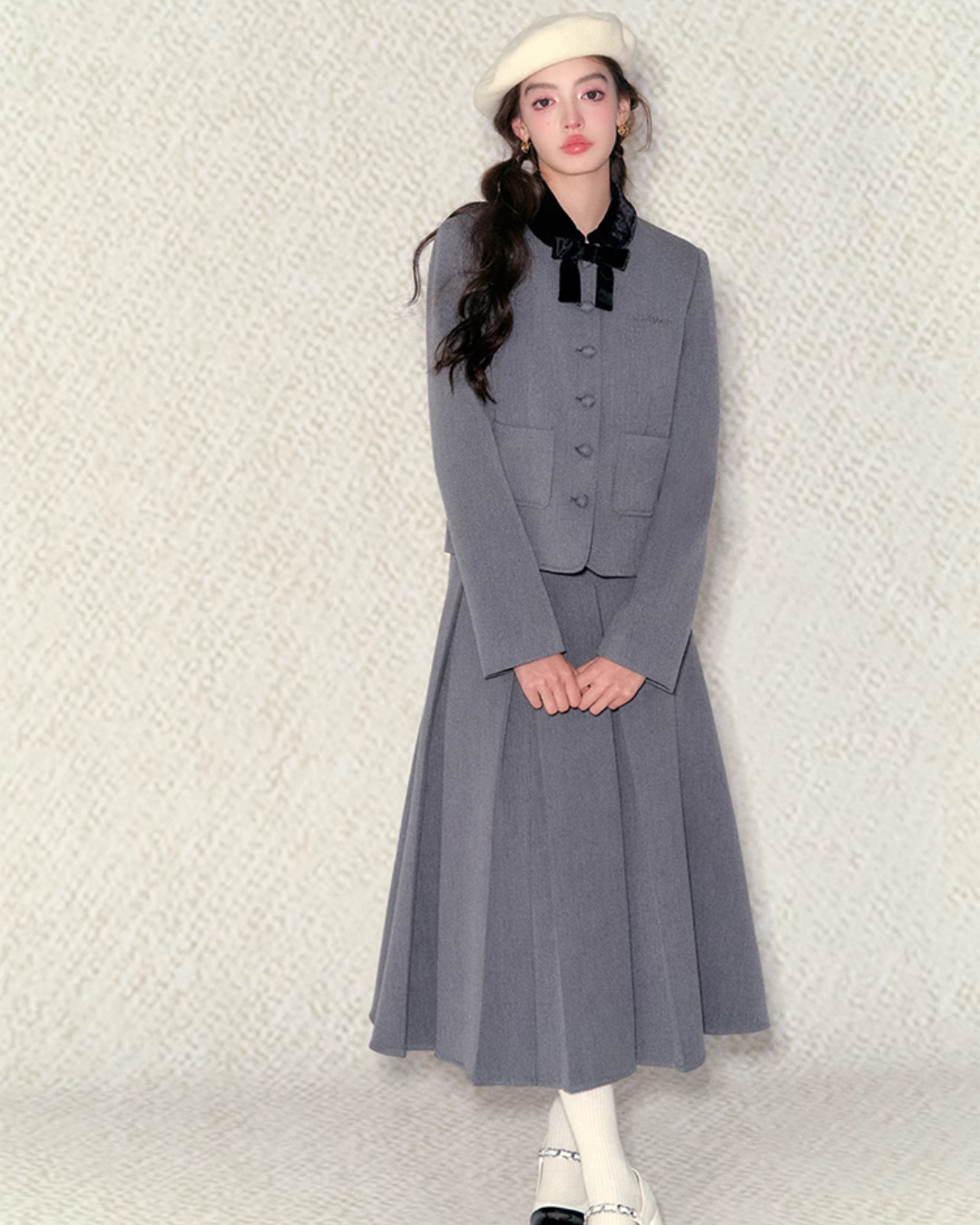 Classical Ribbon Jacket & Pleated Long Skirt  UNP0002