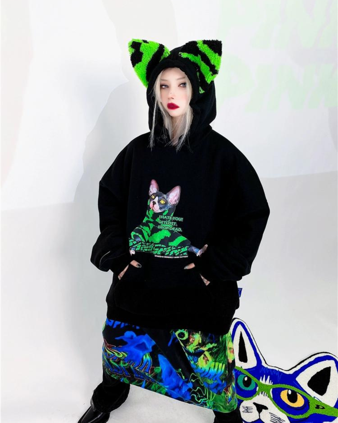 Cat Ear Print Sweatshirt Hoodie PPK0110