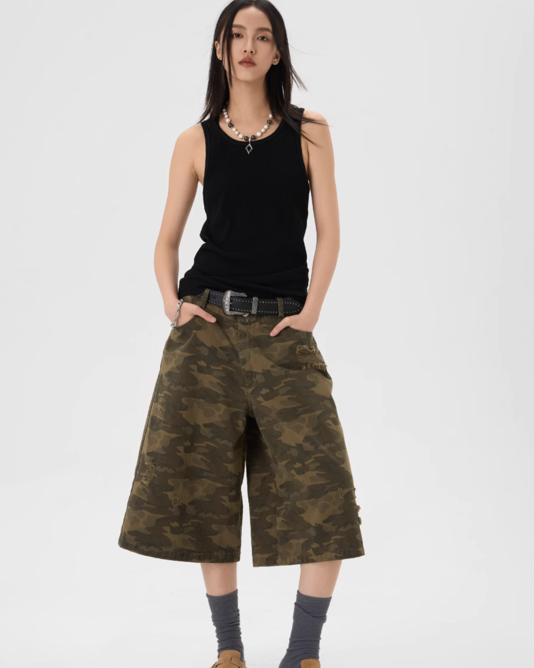 Retro Camouflage Cargo Cropped Shorts JHQ0006