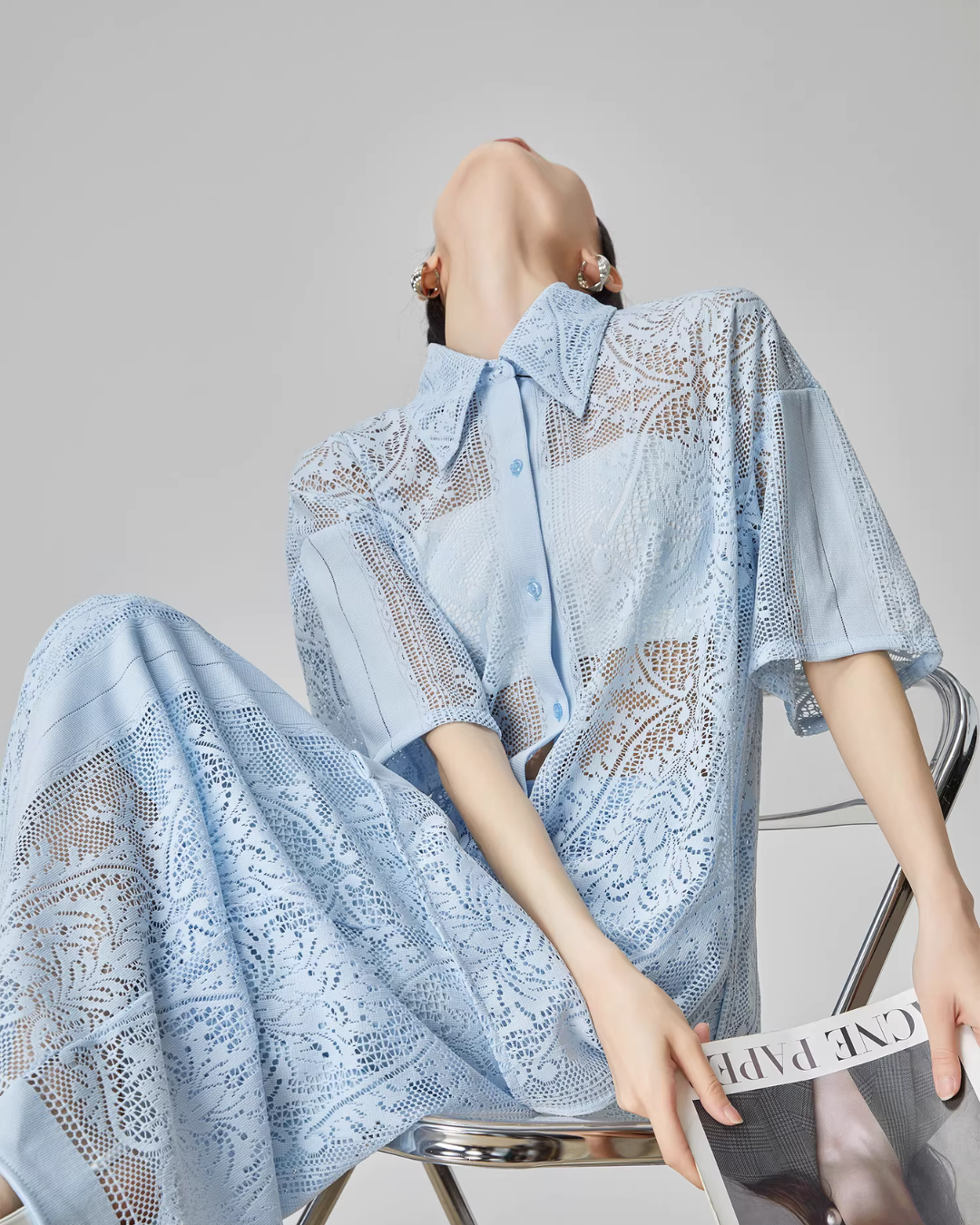Panel Lace Color Shirt / Ornament Panel Lace Skirt FER0107