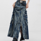 Vintage Wash Design Long Denim Skirt KNH0007