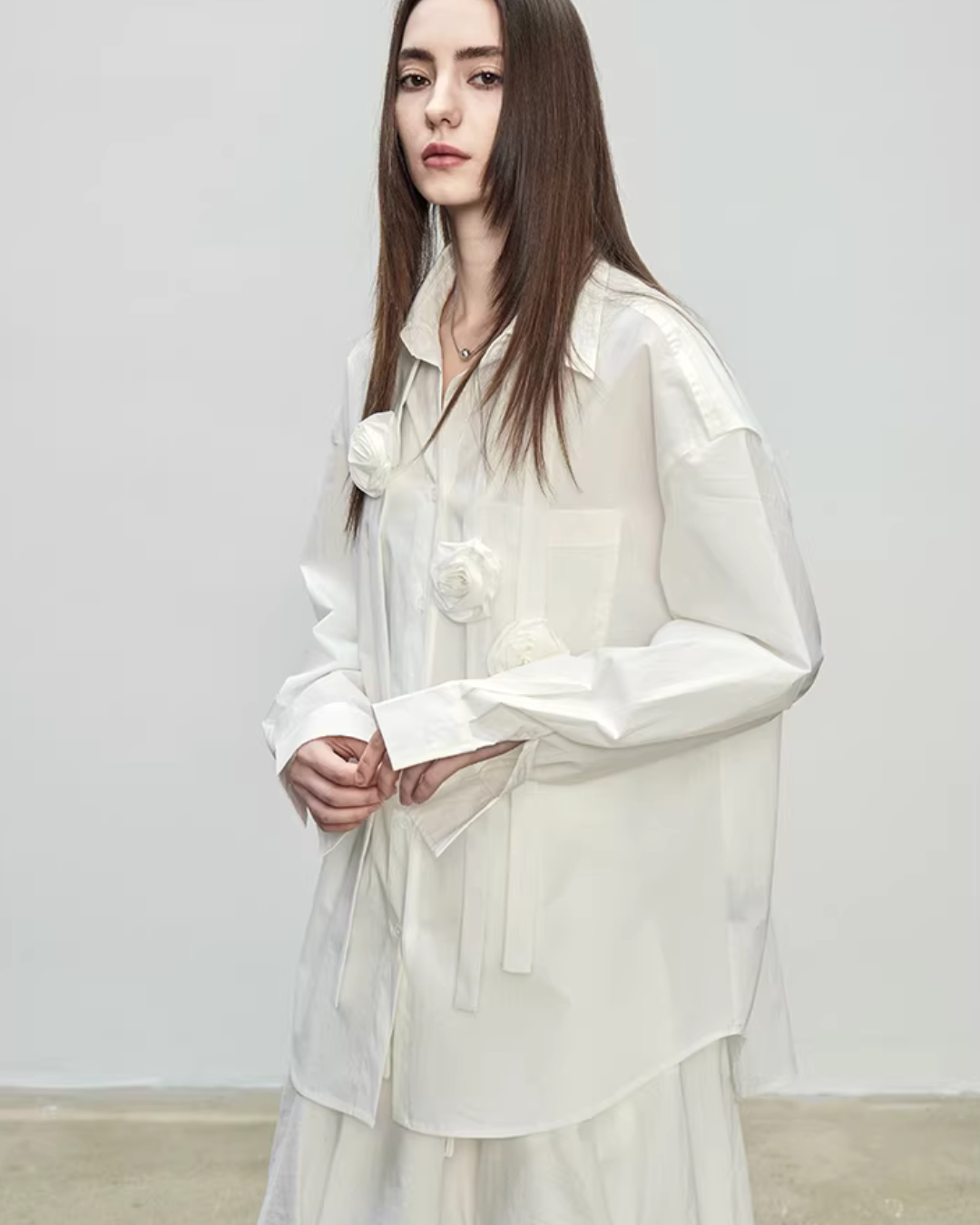 Ribbon Design Handmade Flower Shirt TEO0001