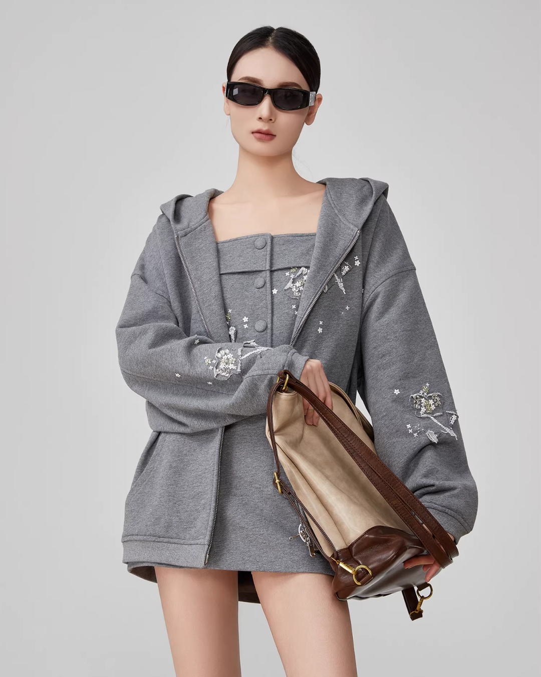 Flower Handmade Zip-Up Hoodie / Camisole / Mini Skirt FER0052