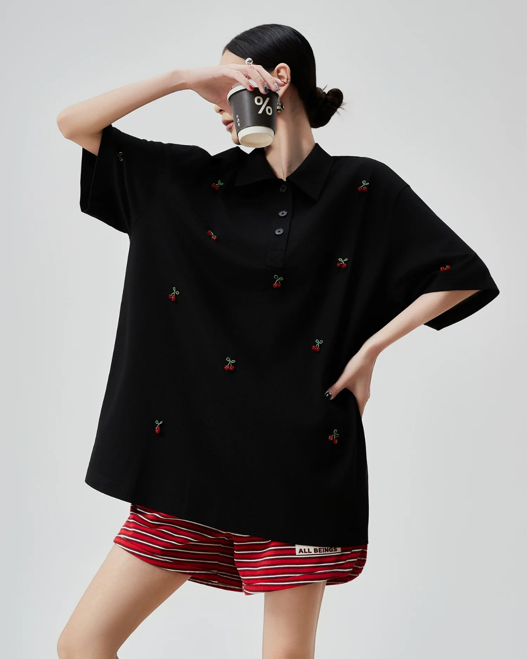 Cherry Embroidery Polo Knit Shirt FER0225