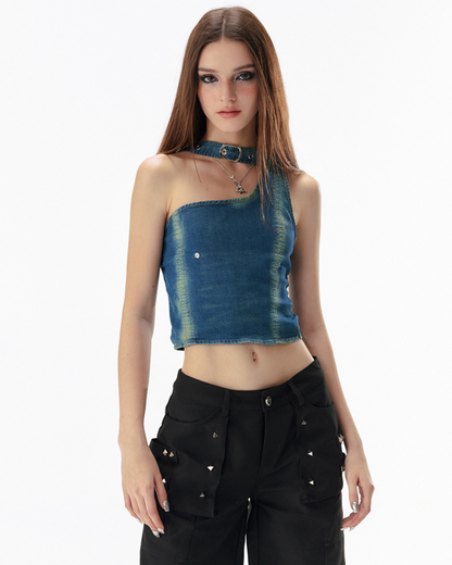 Cropped Denim Halter Neck Tops VSE0058