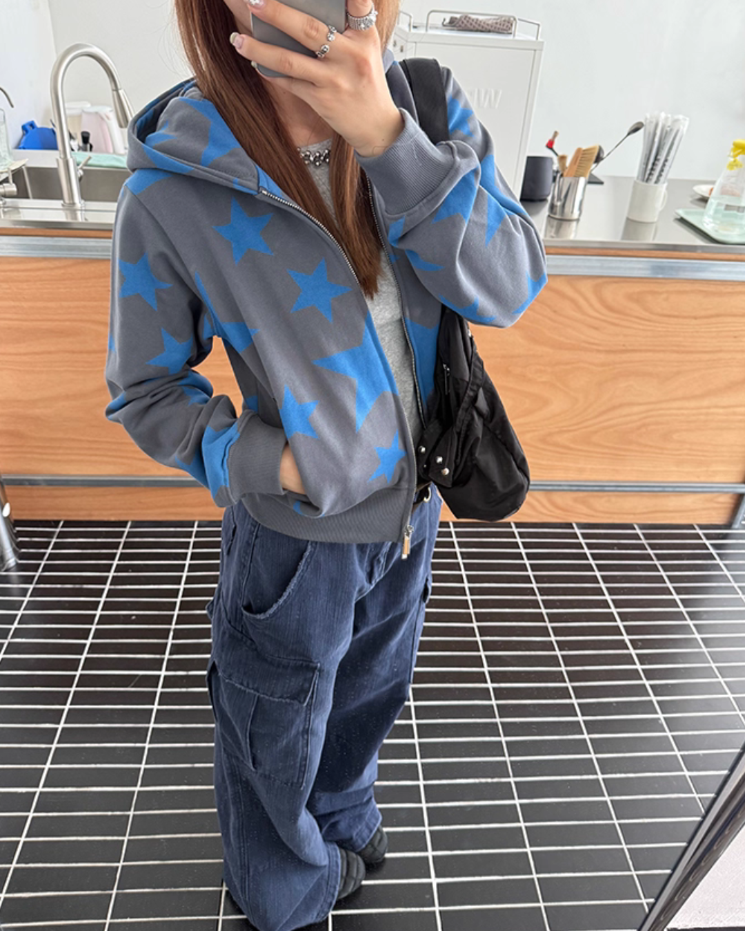 Star Print Zip Up Hoodie CYE0051