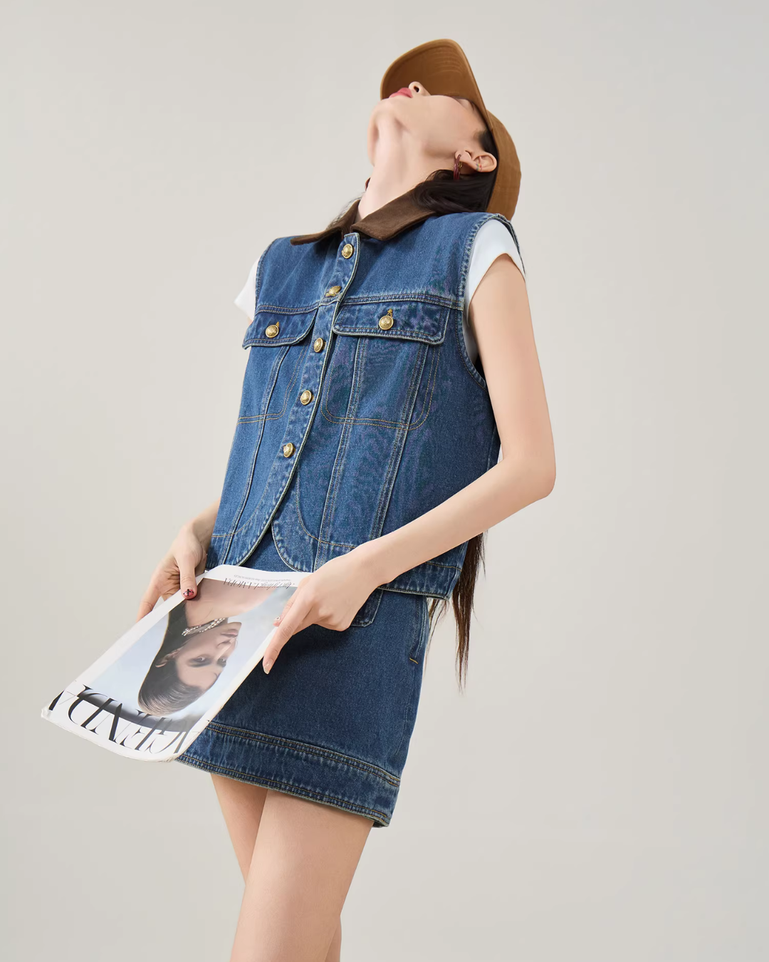 Retro Denim Vest / Denim Mini Skirt FER0079