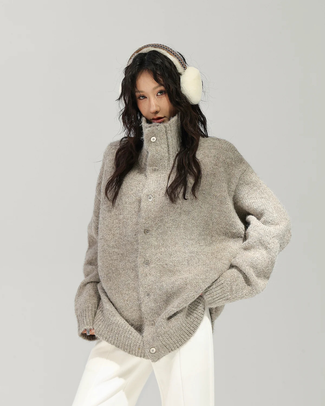 High Neck Button Knit Cardigan ACS0393
