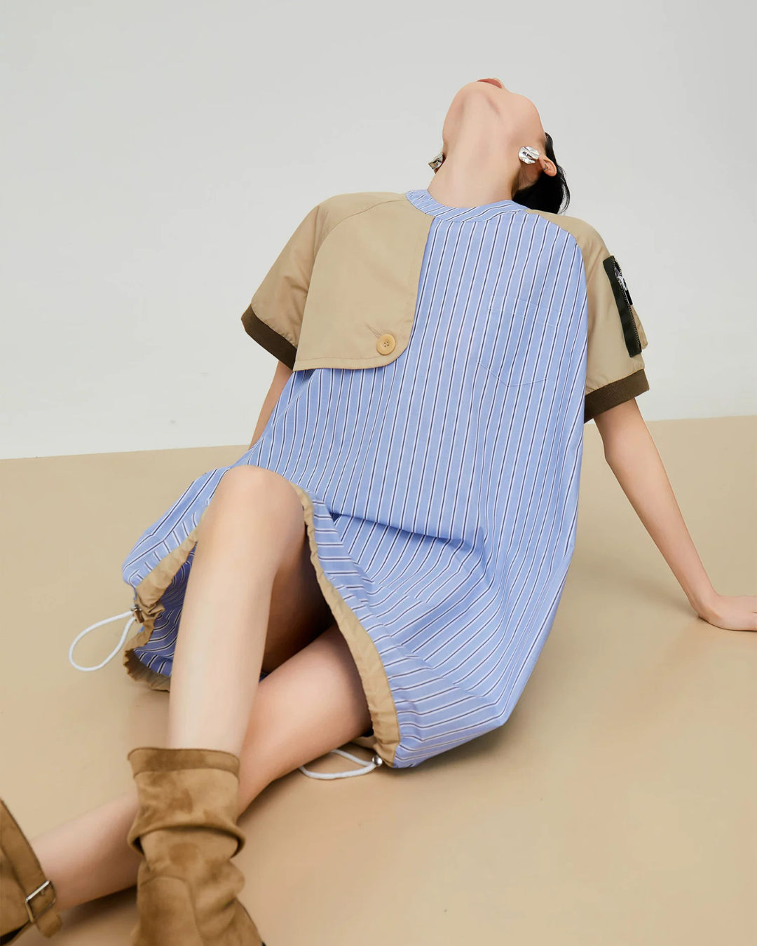 Mixed Material Docking Balloon Dress FER0357