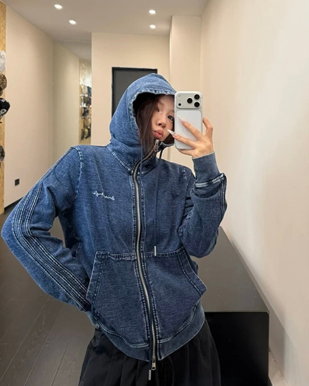 Denim Zip-Up Hoodie YLS1041