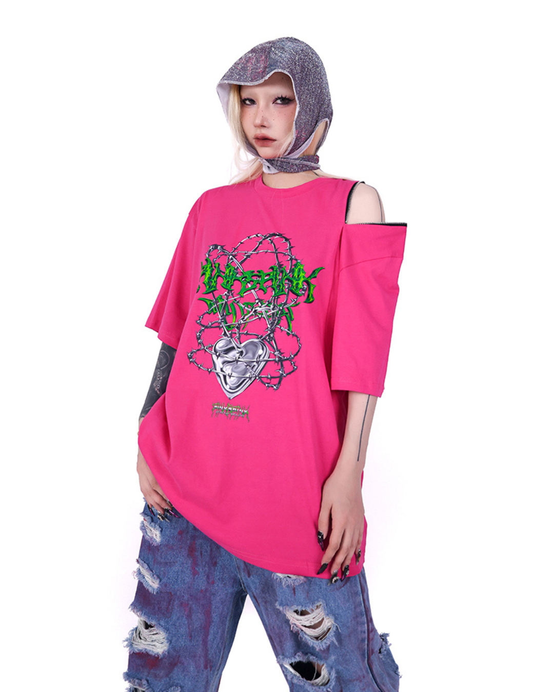 Zipper Heart Print T-Shirt PPK0107