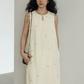 Flower Embroidery Pearl Button Long Dress VAS0203