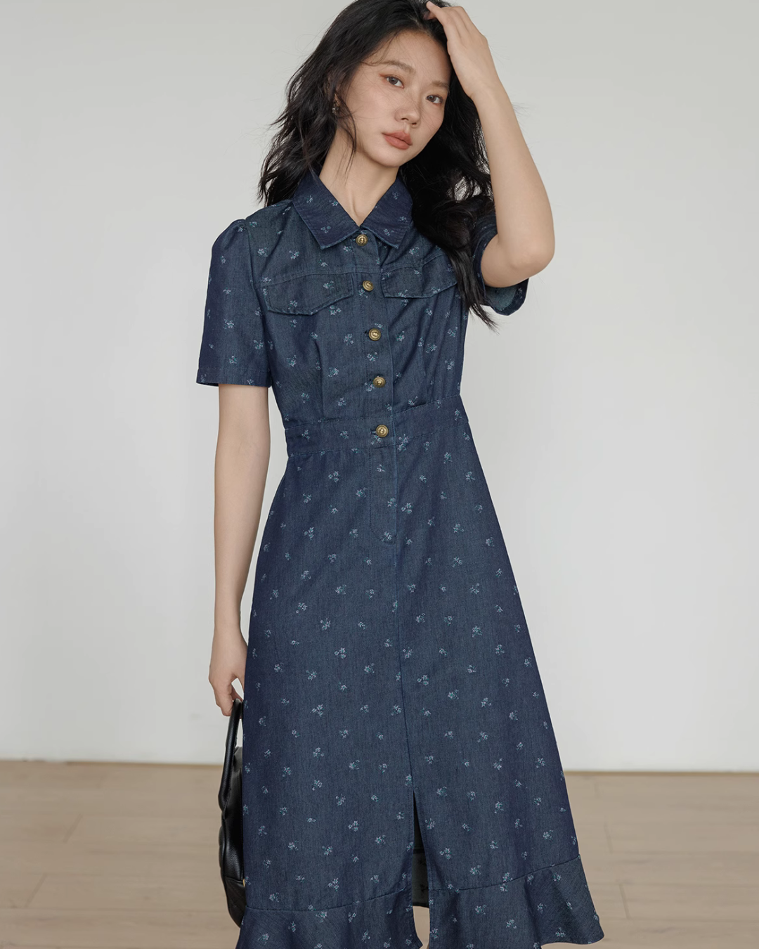 Floral Denim Shirt Dress VAS0088