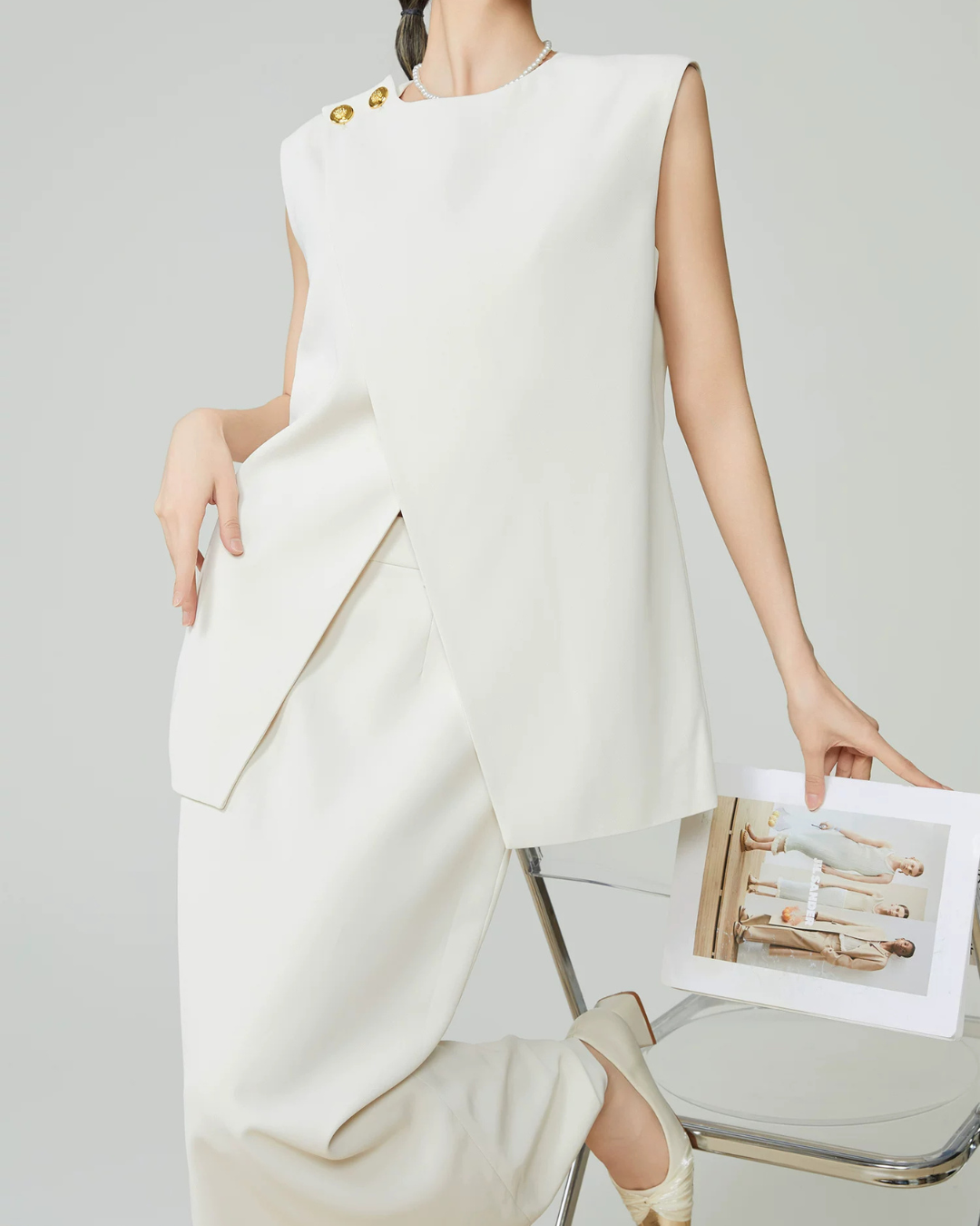 Front Layered Vest / Straight Long Skirt FER0271