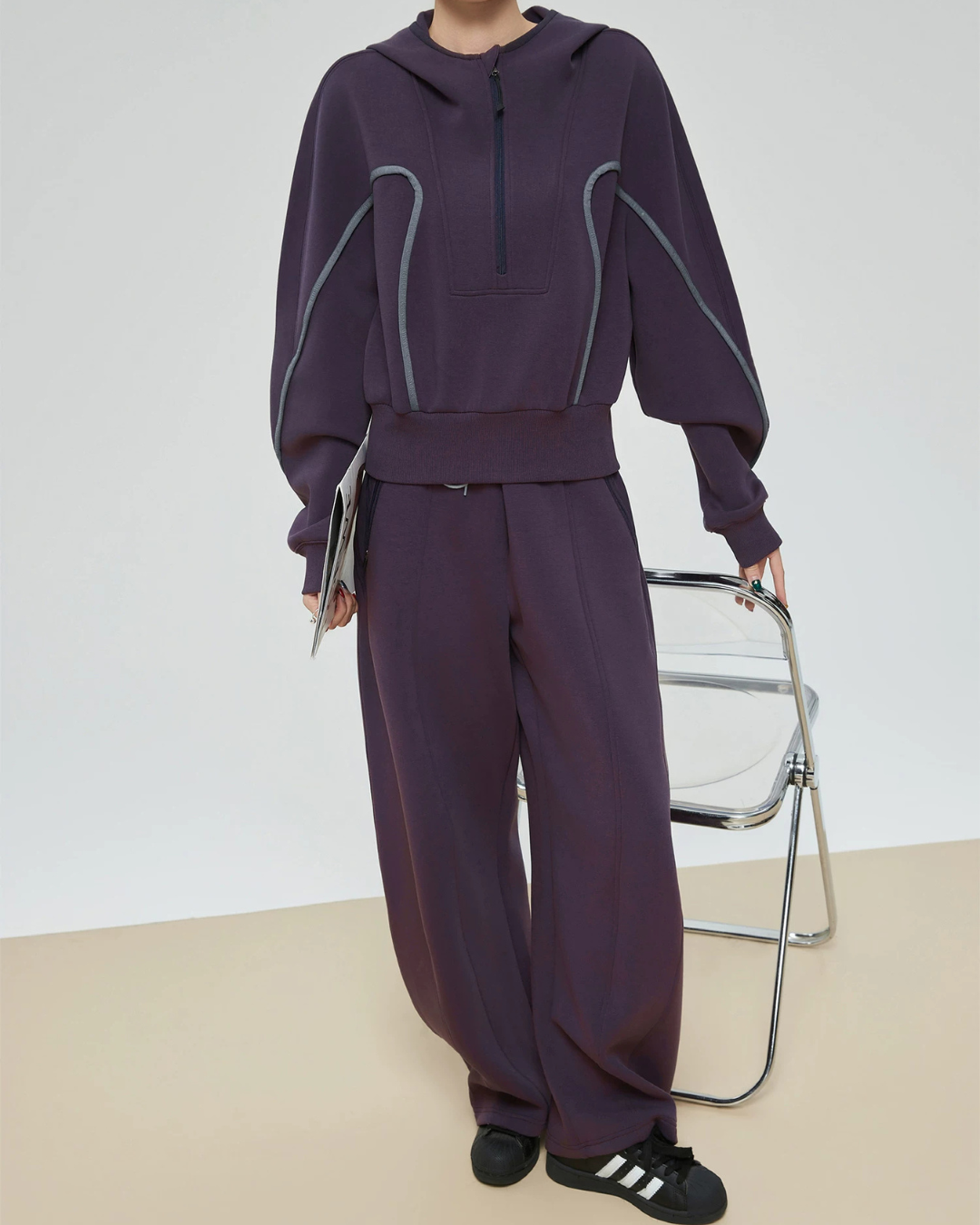 Half-Zip Sailor Collar Tops / Wide Sweatpants FER0383