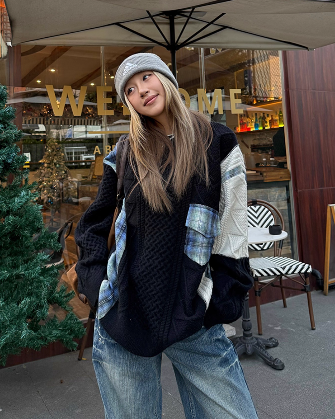 Color Blocking Design Plaid Sweater CYE0033