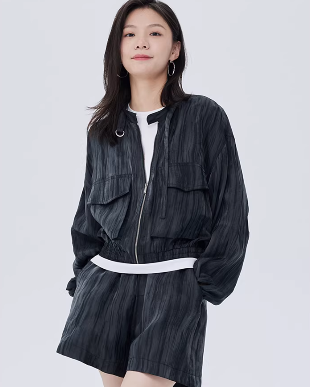 Round Neck Zip-Up Short Jacket SHN0022