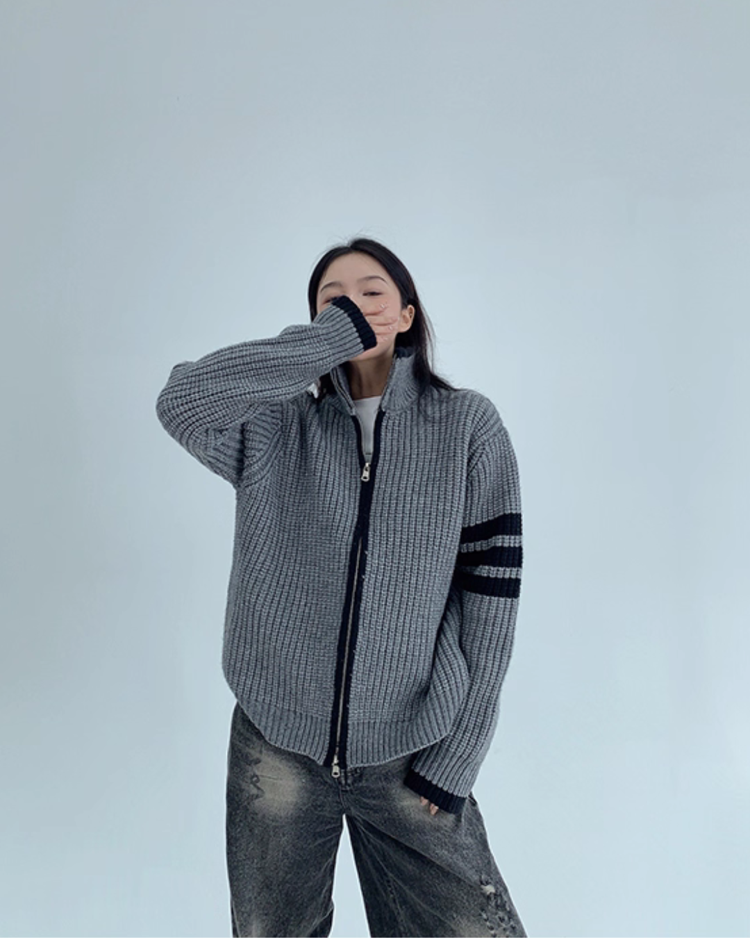Stand Neck Double Zip Knit YLS0968