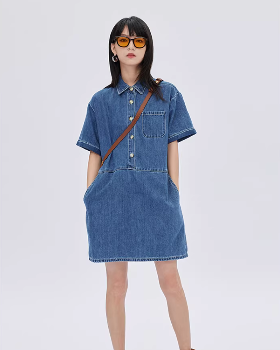 Polo Collar Denim Shirt Dress SHN0035