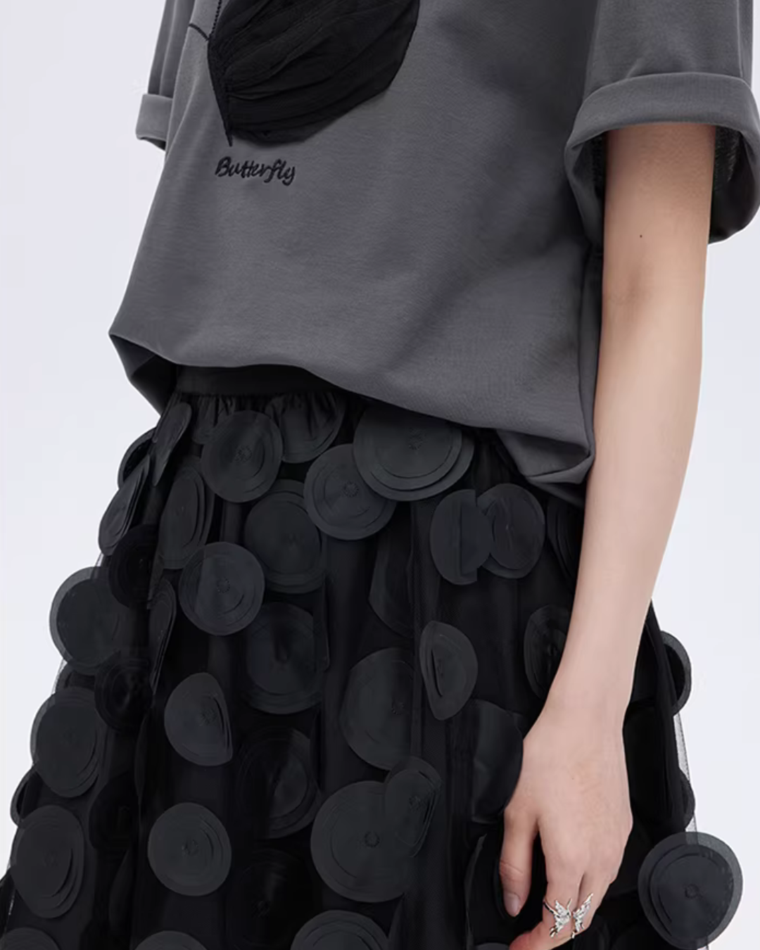 Butterfly Embroidery Short Sleeve T-Shirt SHN0012