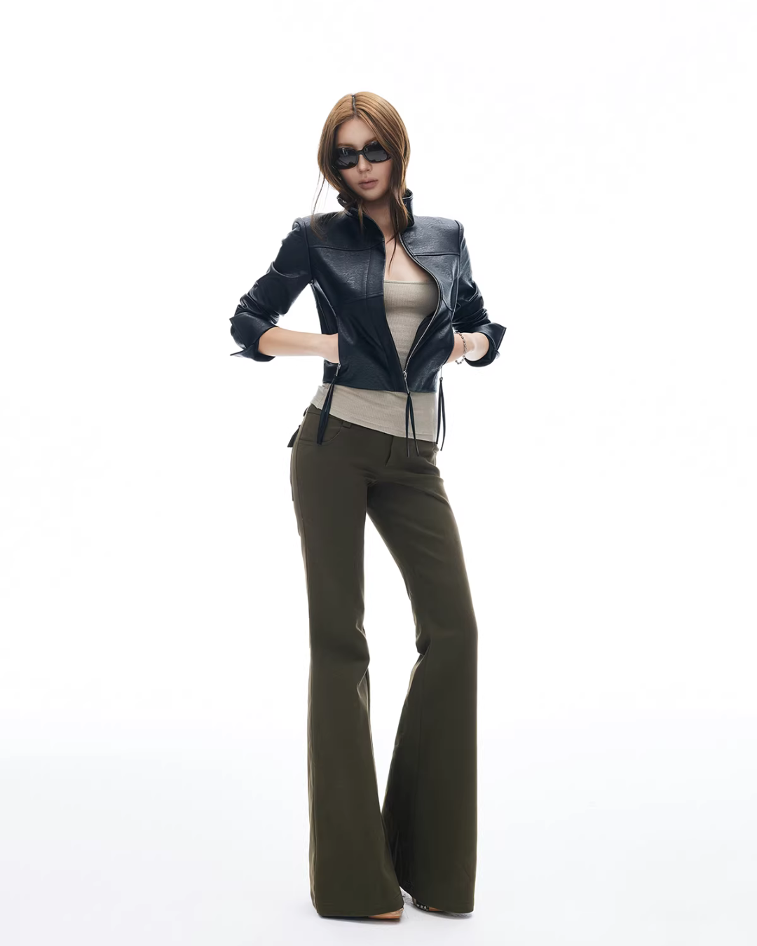Leather Stand Collar Short Jacket IMX0005