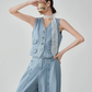 Denim V-neck Vest / Denim Wide Relaxed Pants FER0269