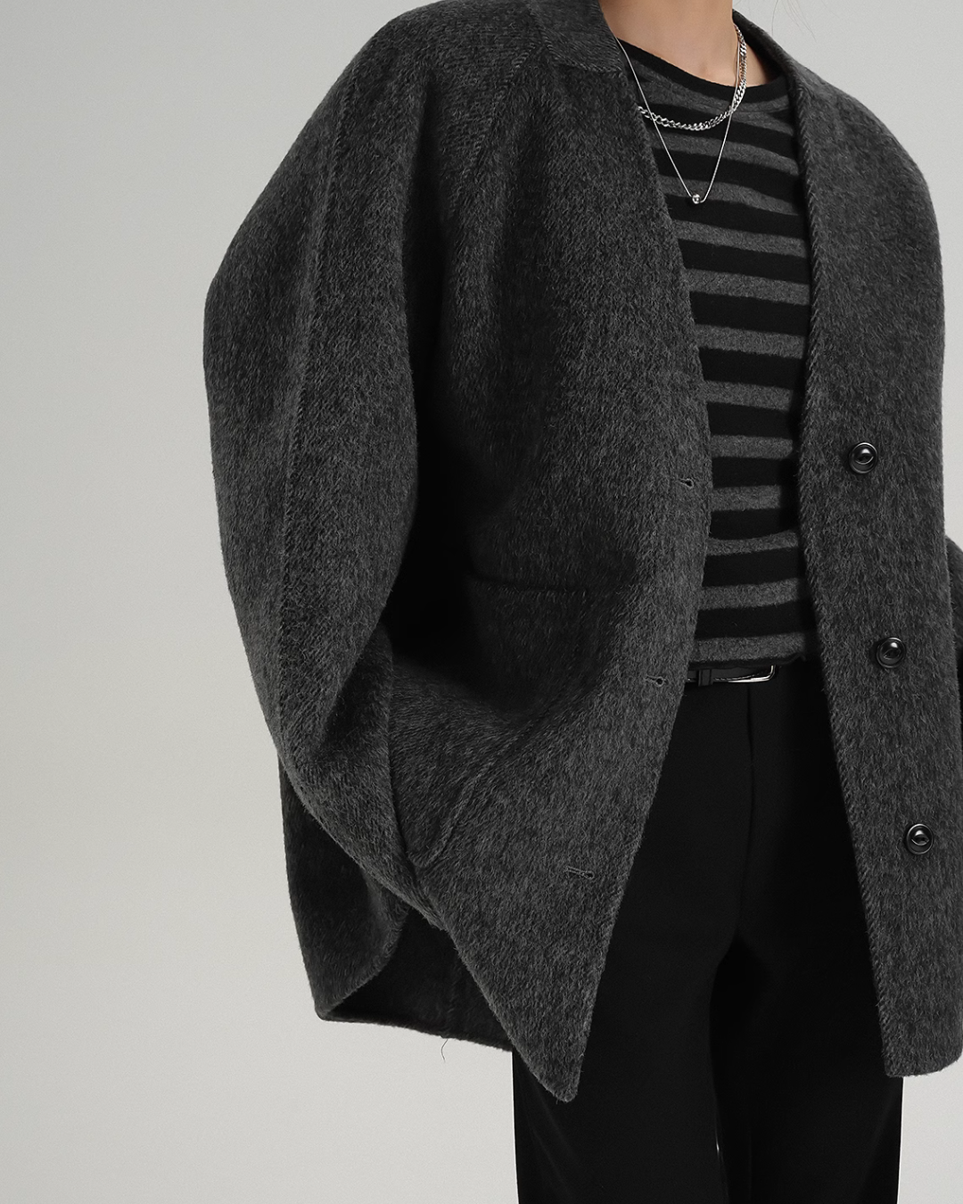 Colorless Wool Middle Coat / Scarf SRS0321