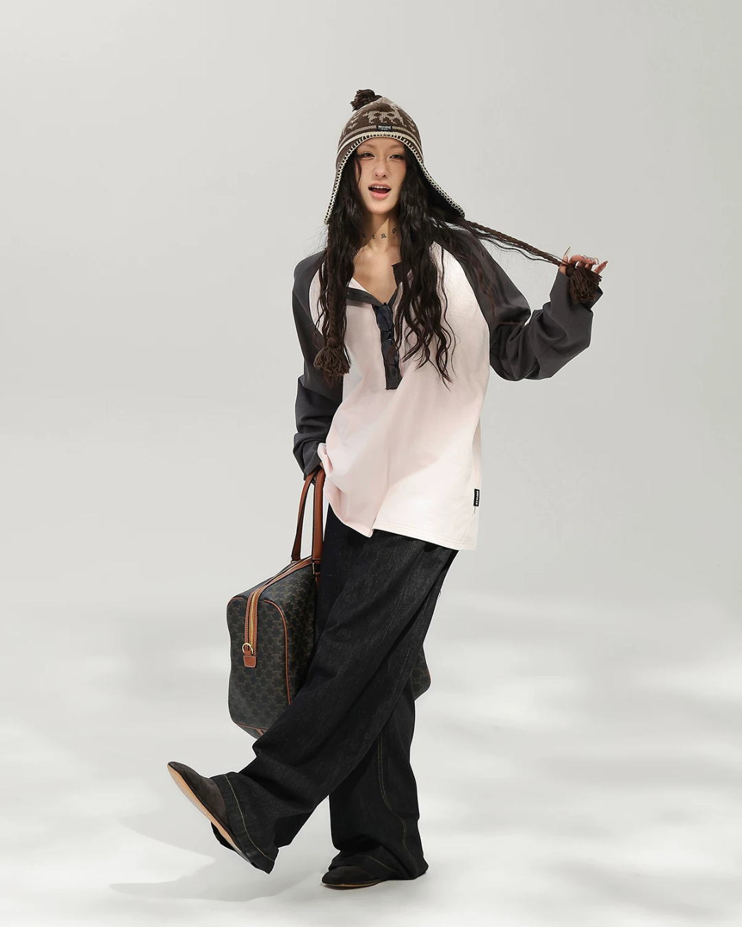 Henley Neck Raglan Sleeve Long-Sleeve T-Shirt ACS0382