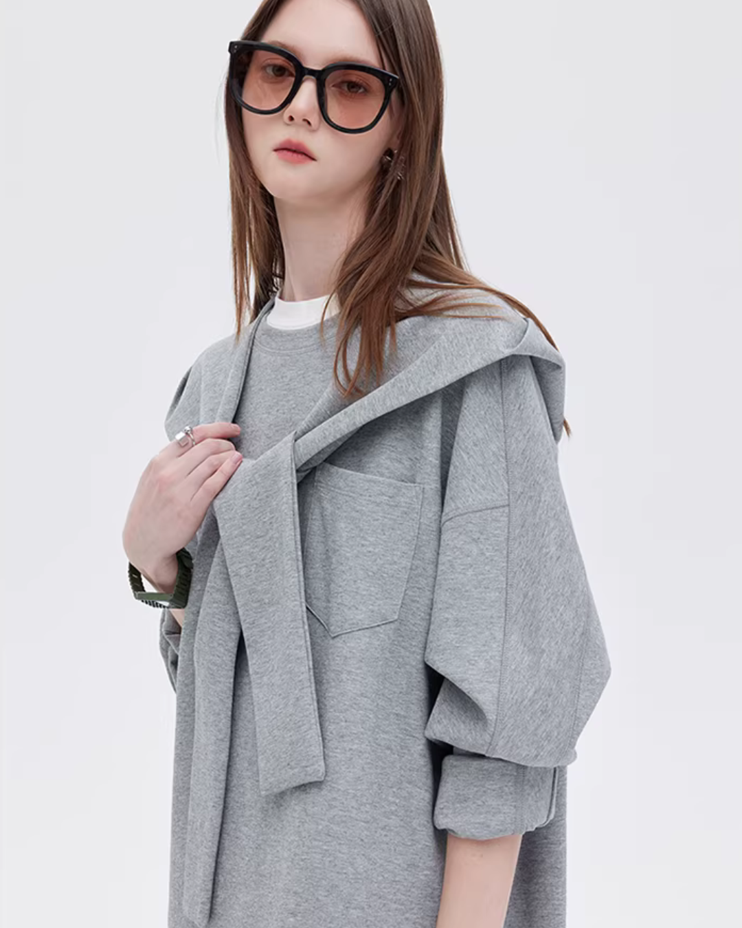 Hooded Long-Sleeve Sweatshirt Dress SHN0007