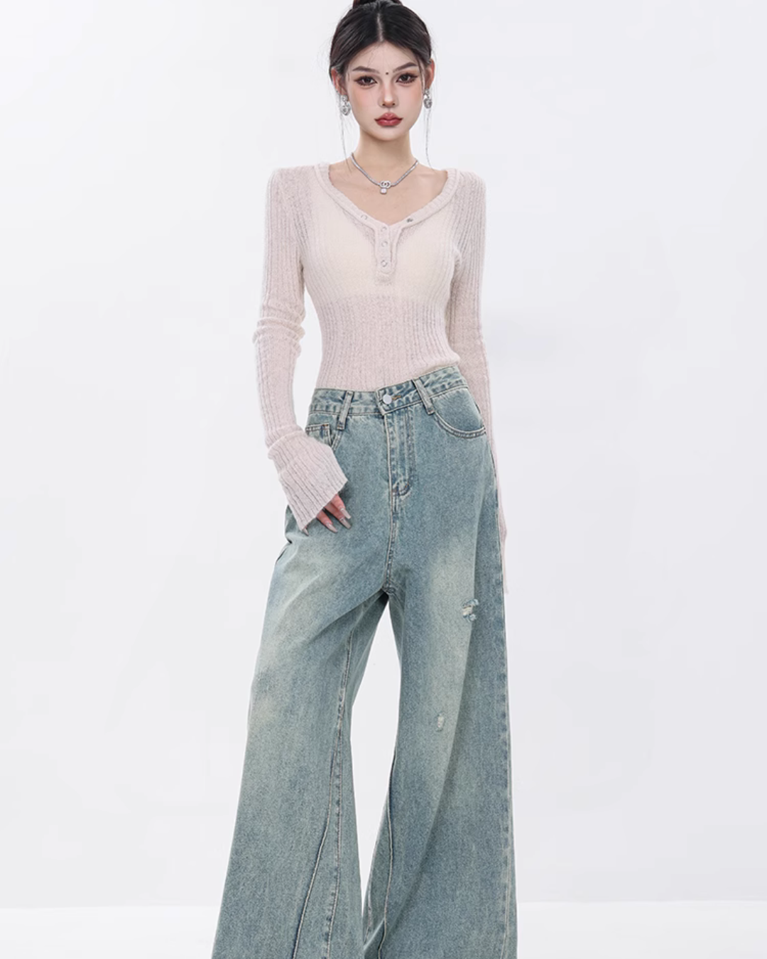 High Waisted Wide Leg Denim Pants ABW0017