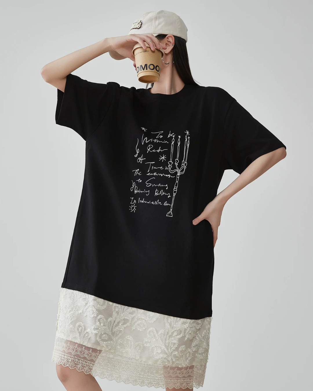White Lace Docking T-Shirt Dress FER0187
