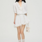 V-Neck Cream Lace Top / Asymmetrical Lace Skirt PUC0014