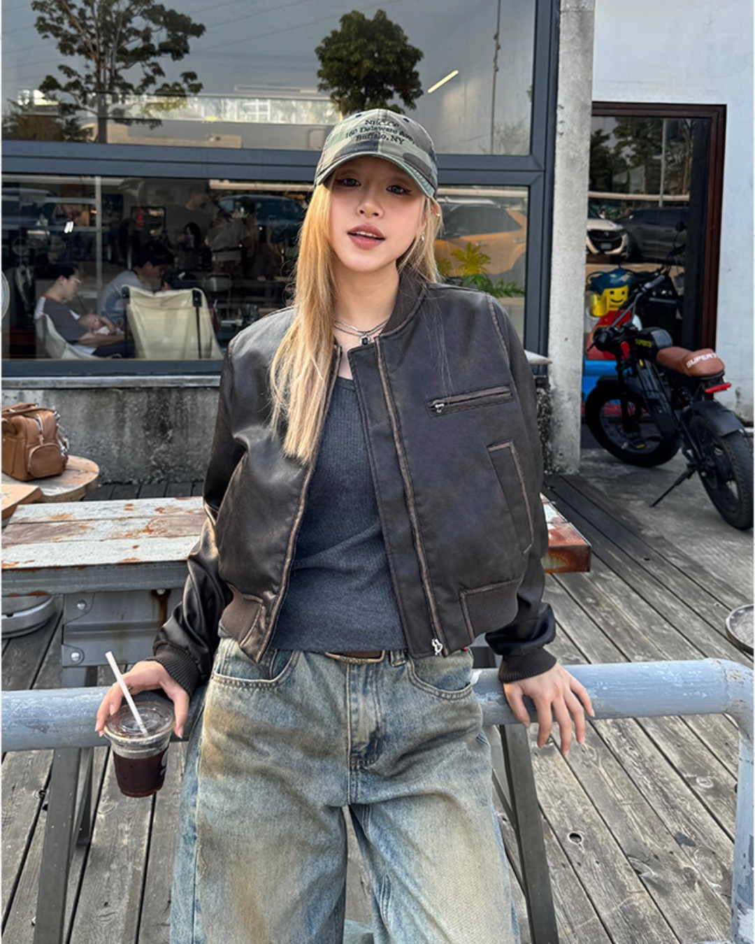 Vintage Cropped Leather Jacket CYE0005