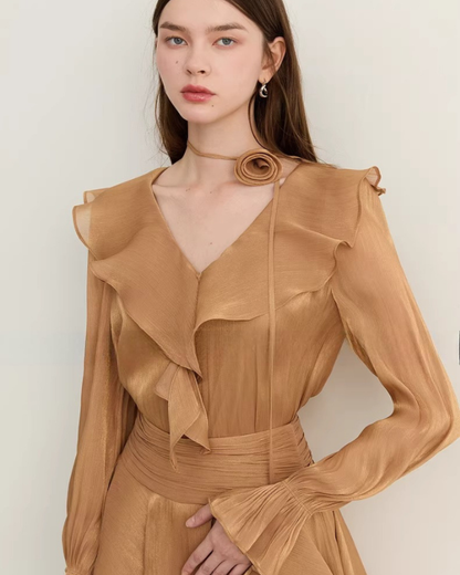 Ruffled Long-sleeve Top / Flared Mini Skirt DPY0076