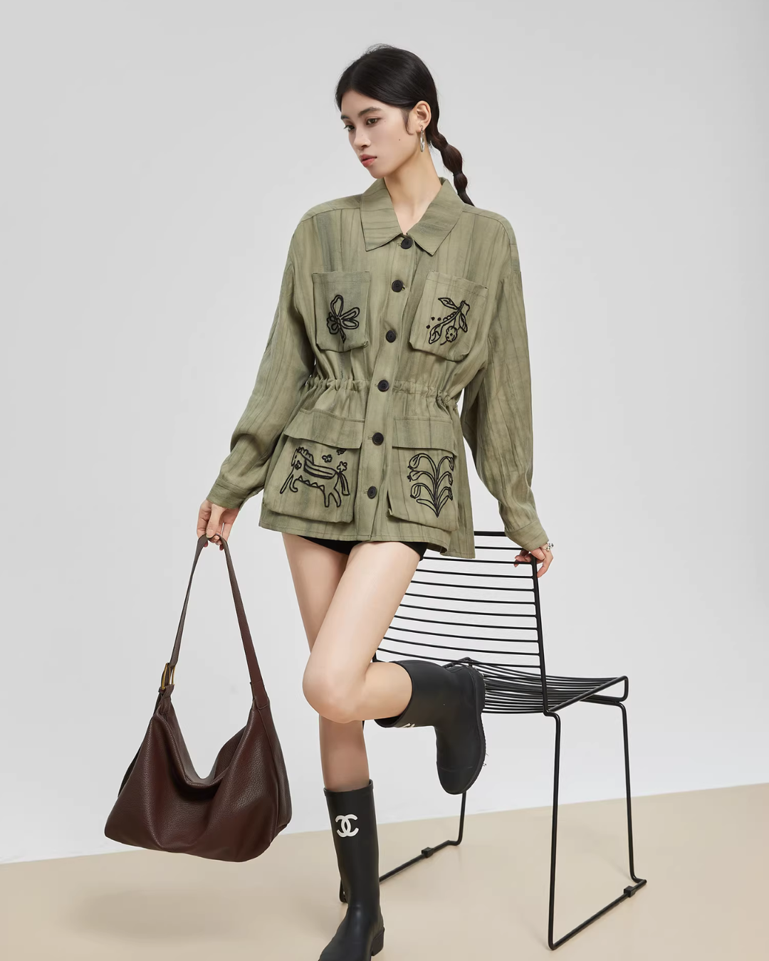 Retro Green Embroidered Shirt FER0045