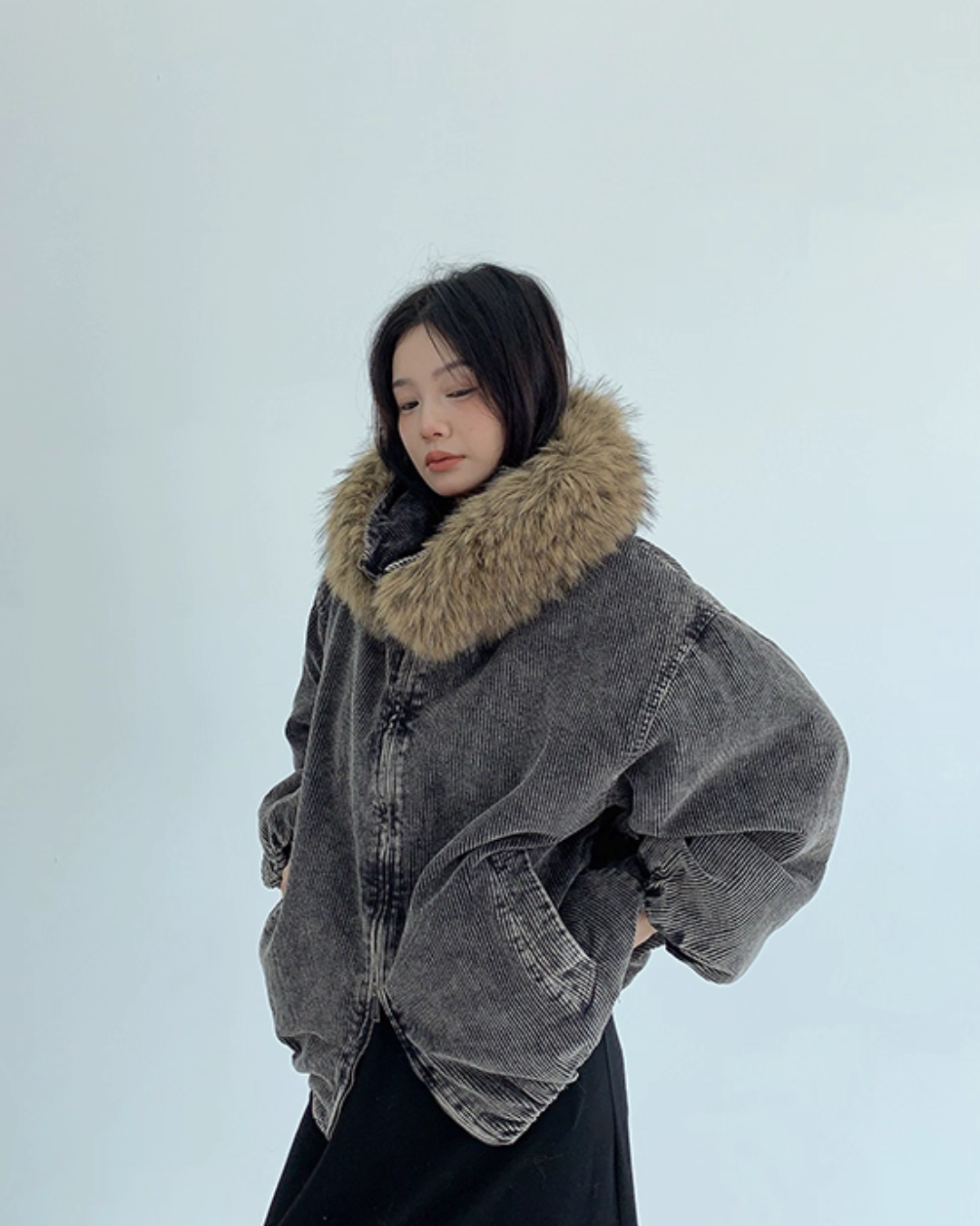 Fur Corduroy Double-Zip Jacket YLS0993