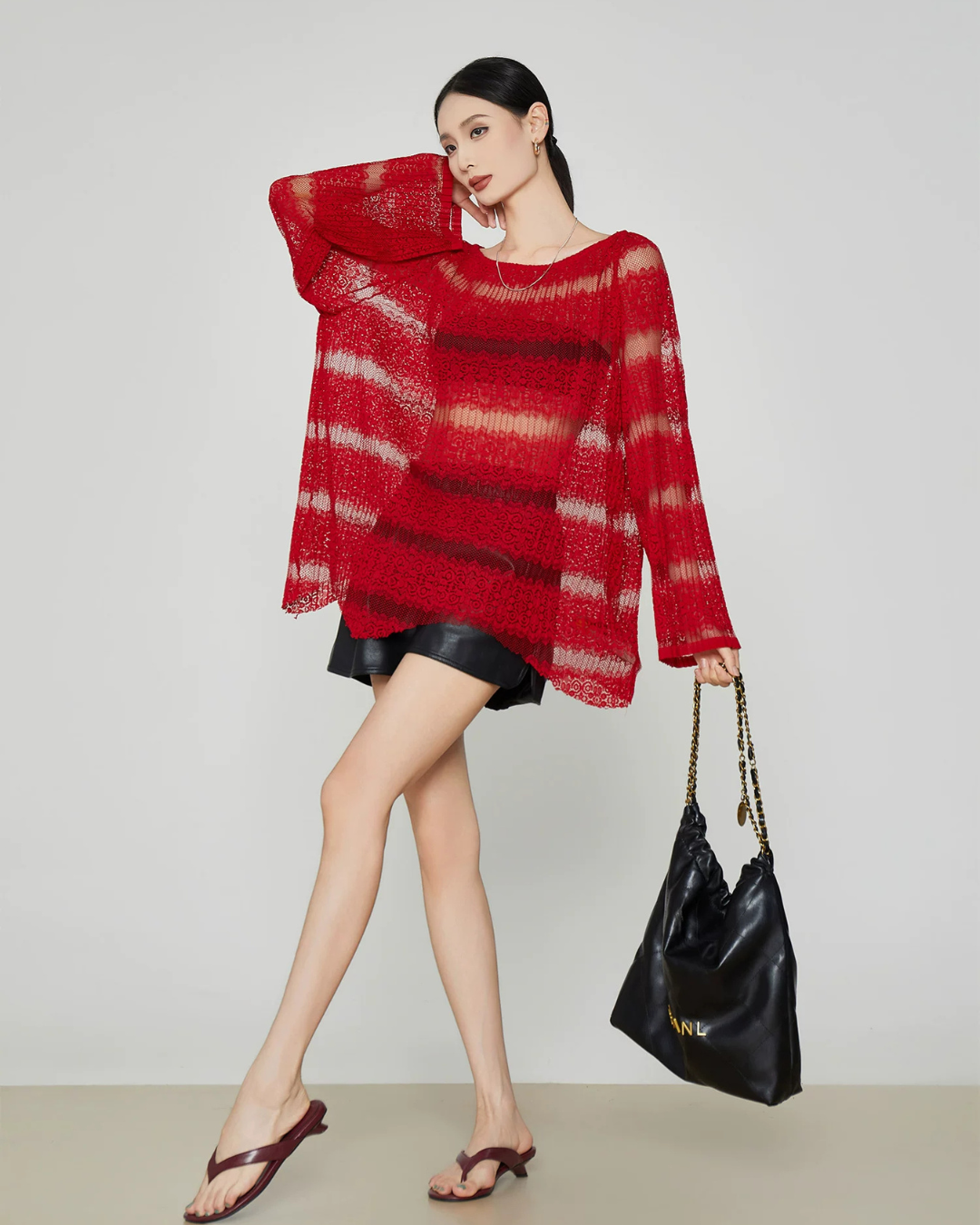Multi-Border Openwork Oversized Knit FER0364