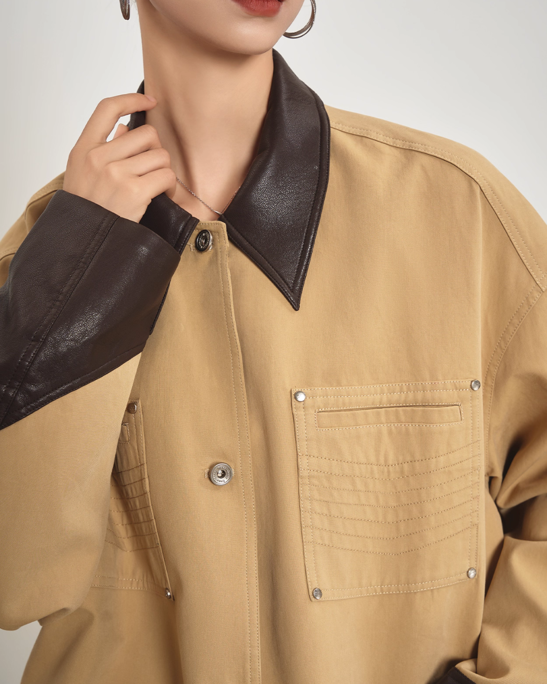 Leather Collar Pocket Shirt / Wide Pants SUY0016