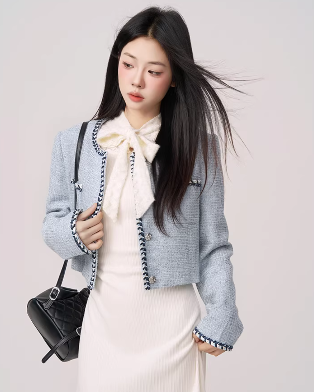 Color Contrast Stitch Tweed Jacket WDB0018