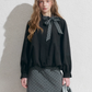Ribbon Collar Long-Sleeve Blouse / Polka Dot Skirt NEP0002