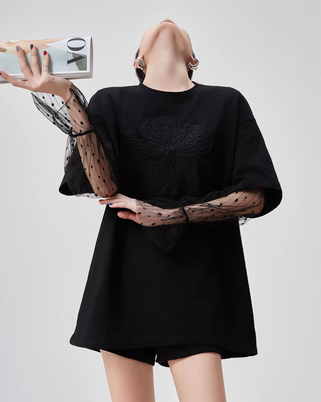 Lace Sleeve Round Neck T-Shirt FER0082