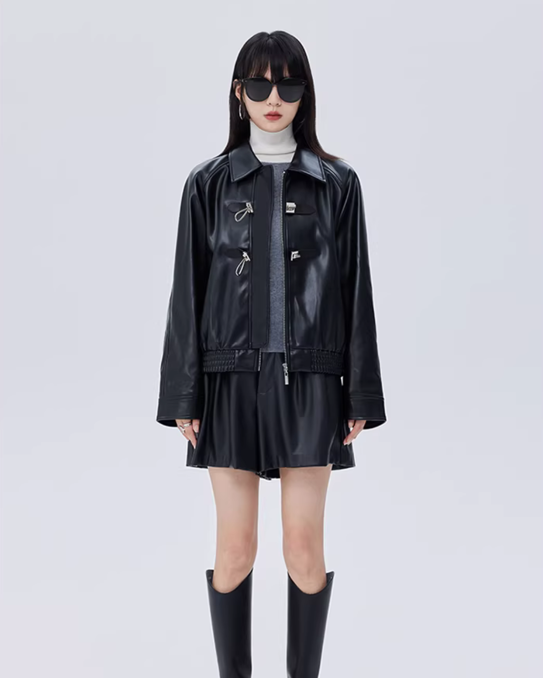 Silver Buckle Leather Jacket SHN0024