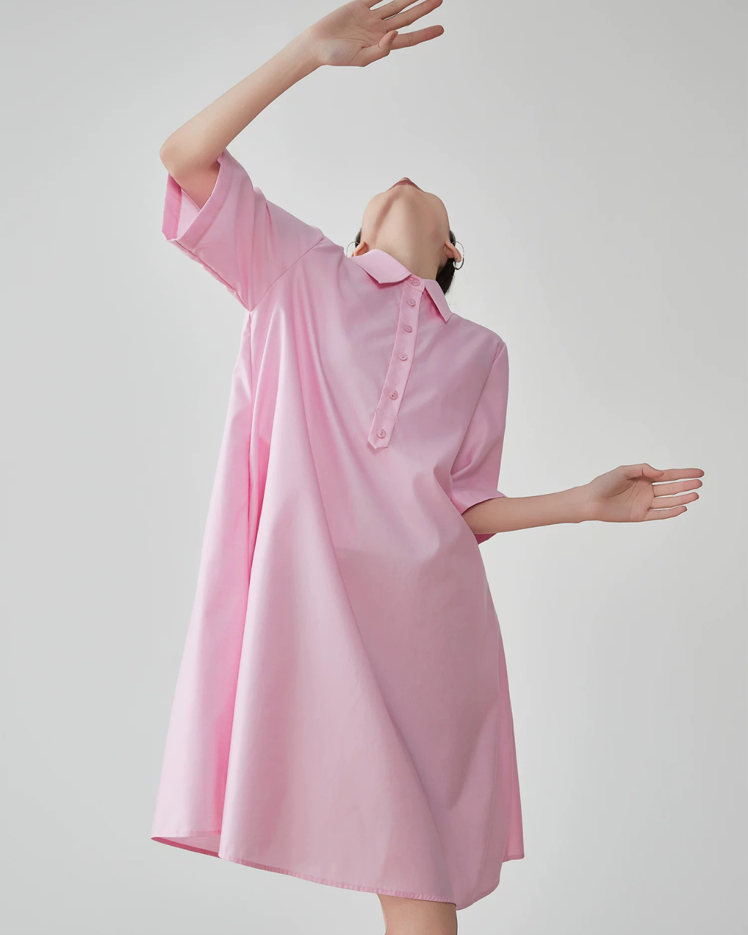 Pink Short-Sleeve Shirt Dress FER0175