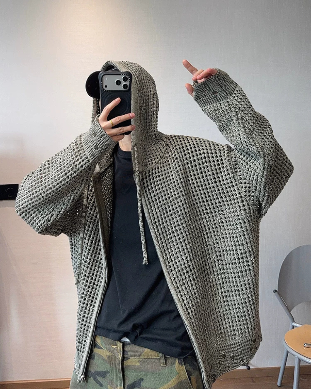 Reversible Mesh Zip-Up Knit Hoodie DAZ0010