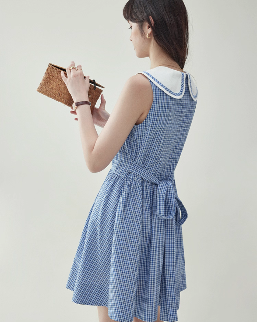 Blue Plaid Sleeveless Collar Dress AMU0031