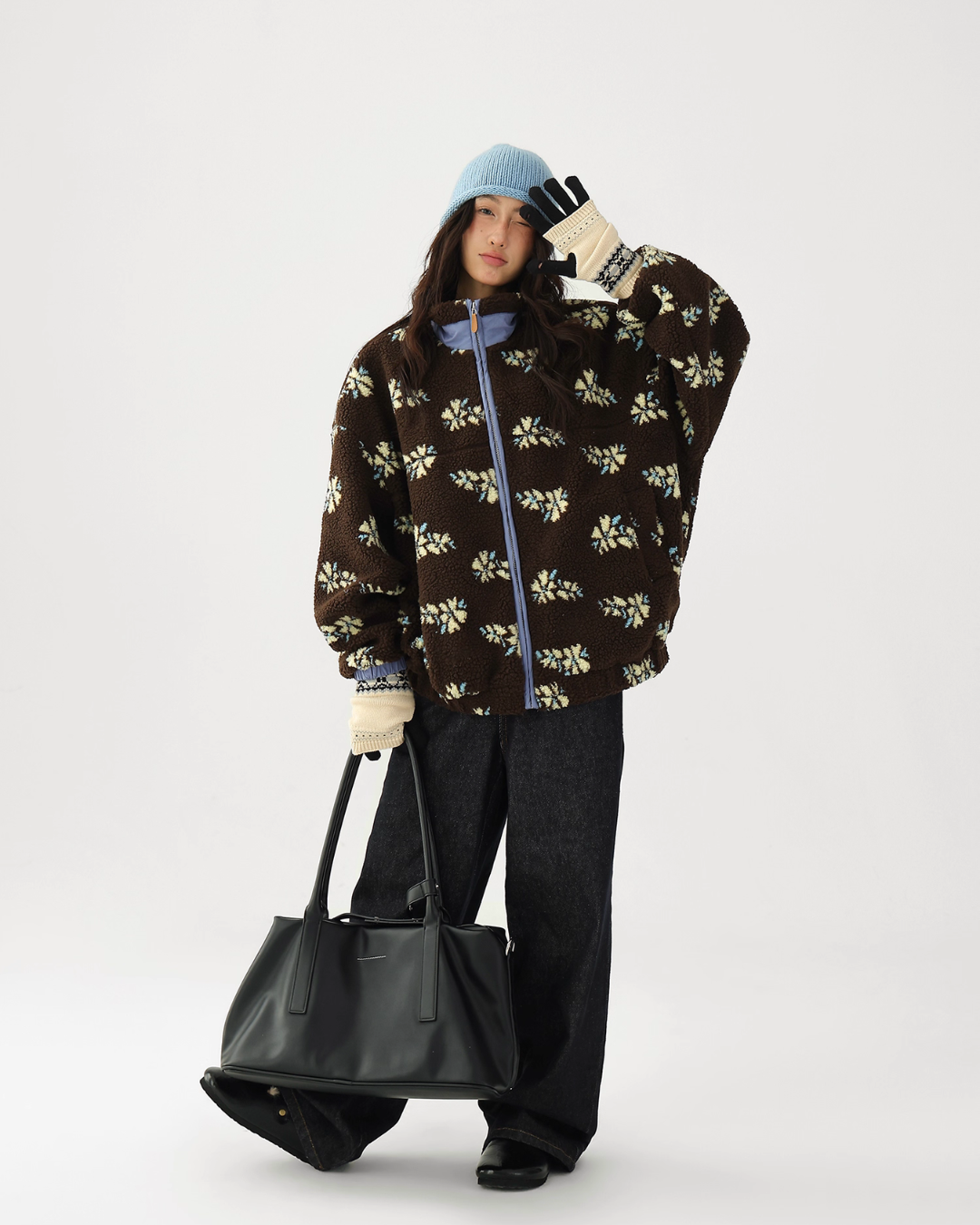Floral Stand Collar Fleece Jacket ACS0325