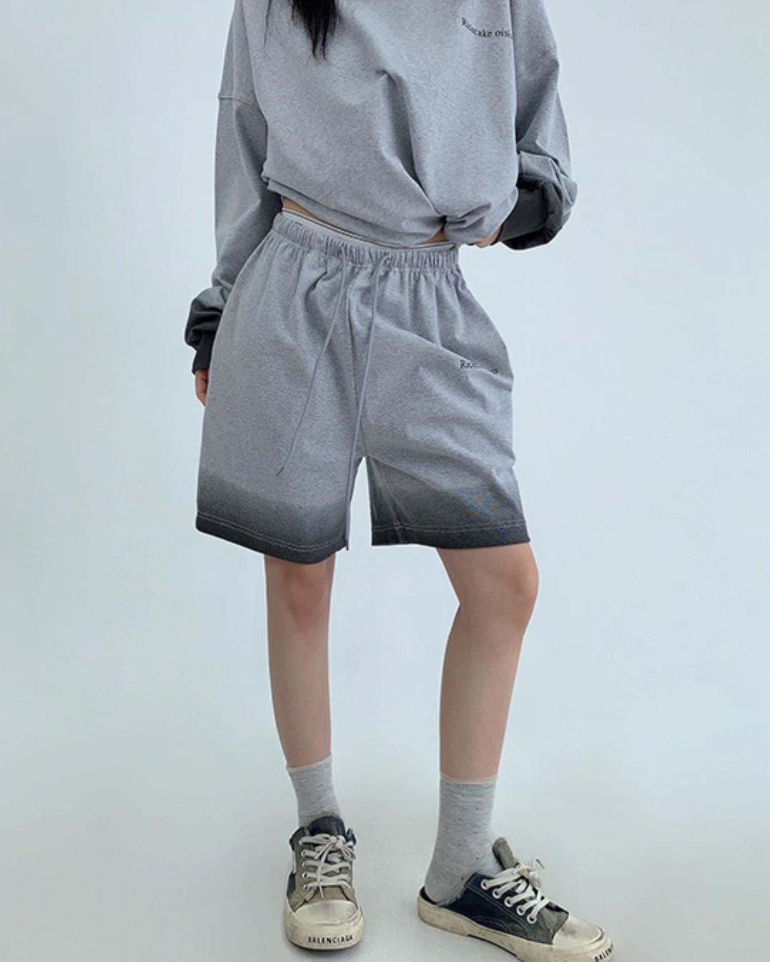 Gradient Loose Long Sleeve Top / Half Pants YLS0885