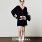 V-Neck Knit Cardigan/A-Line Mini Skirt LLA0579