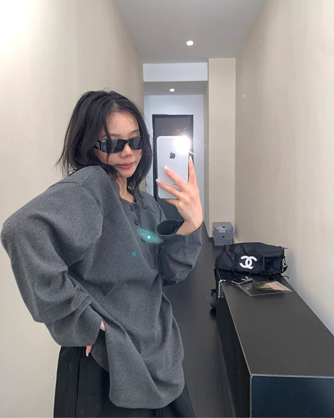 Half Button Loose Top YLS0985